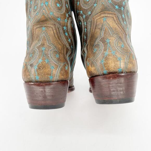 Vintage Old Gringo Rust Turquoise Celeste Star Print Western Cowgirl Boot size 6 - Picture 8 of 10